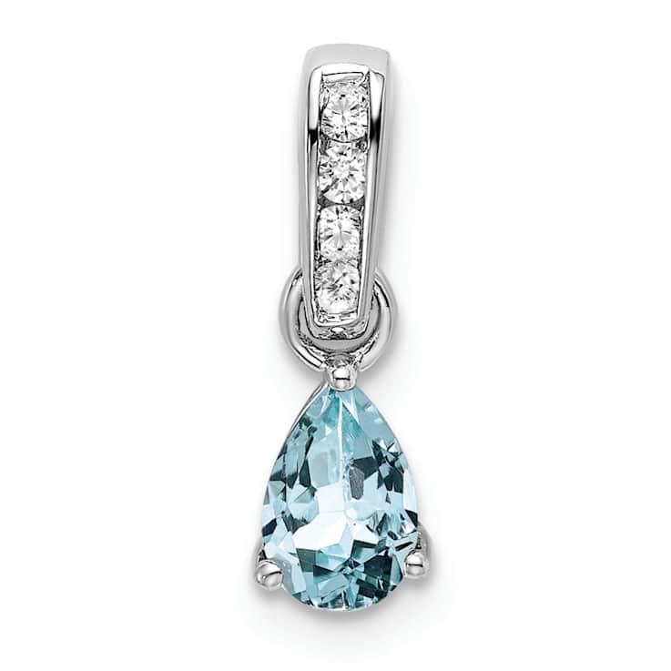 Rhodium Over 10k White Gold 0.5 cttw Pear Aquamarine and Accent Diamond Pendant
