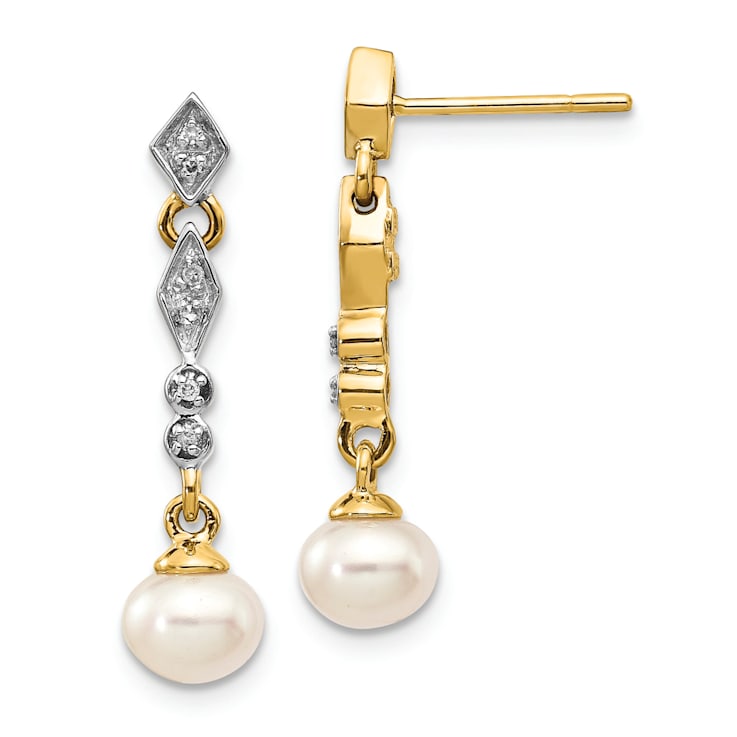 14K Yellow Gold with Rhodium 5-6mm Semi-round Freshwater Cultured Pearl
0.04ct Diamond Earrings