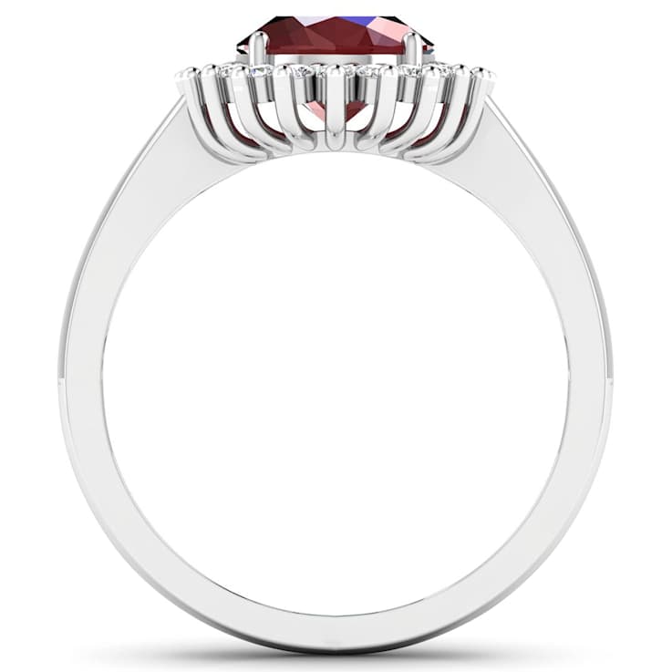 1.69ctw Red Ruby and Diamond 14K White Gold Halo Ring