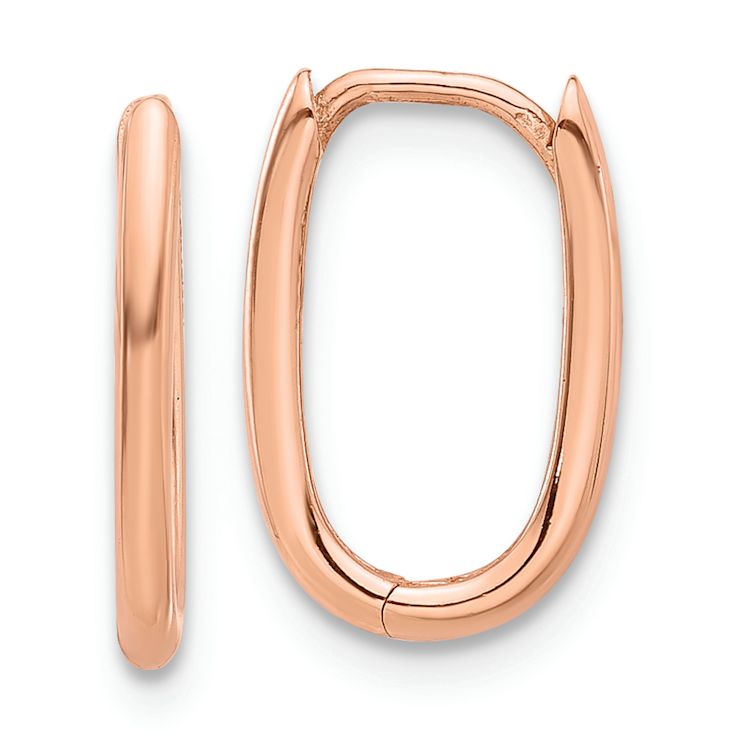 14k Rose Gold Polished 1/2" Oval Hinged Hoop Earrings