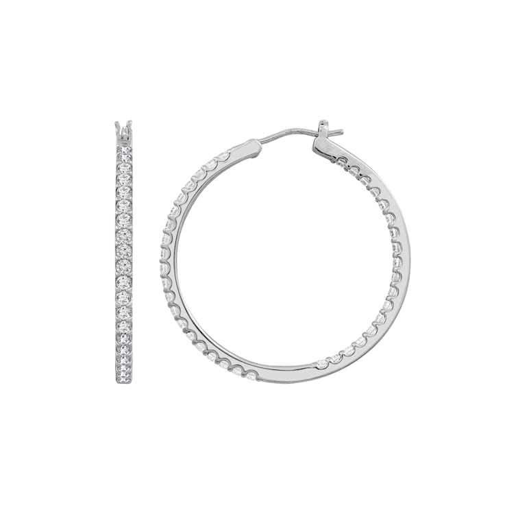 White Cubic Zirconia Platinum Over Sterling Silver Hoops 1.52ctw