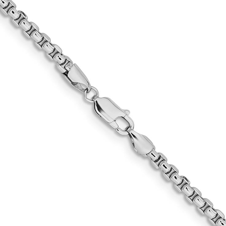 Rhodium Over 14k White Gold 3.6mm Round Box Link 24 Inch Chain
