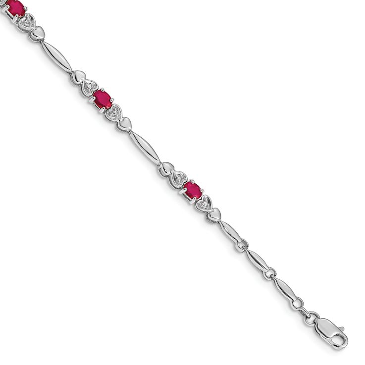 Rhodium Over 10k White Gold Diamond and Ruby Bracelet