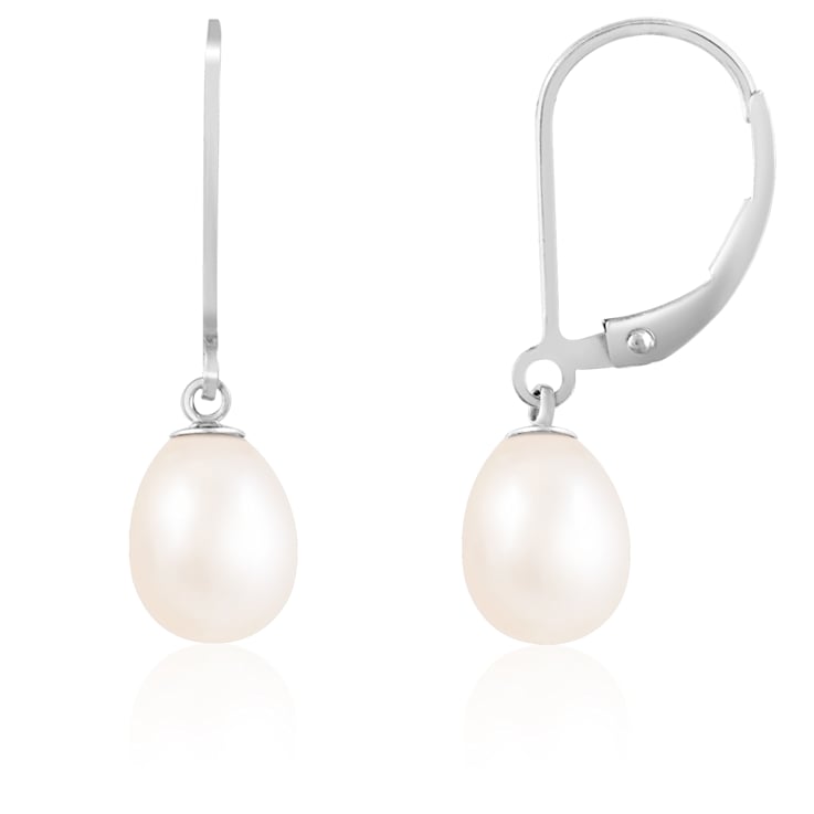 7-8mm White Cultured Freshwater Pearl Rhodium Over Sterling Silver Earrings