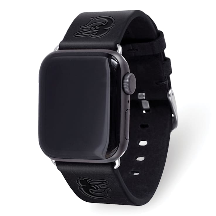 Gametime MLB Baltimore Orioles Black Leather Apple Watch Band (42/44mm
M/L). Watch not included.