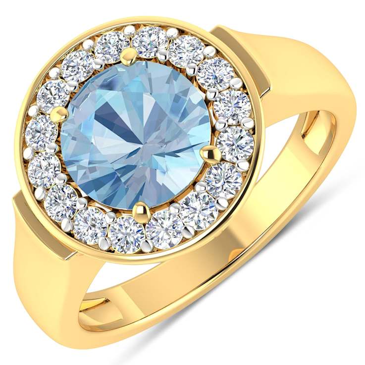 2.38ctw Blue Aquamarine and Diamond 14K Yellow Gold Halo Ring