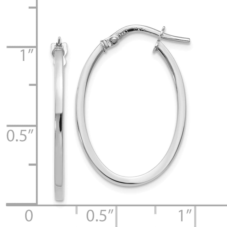 10k White Gold Polished Oval Hoop Earrings