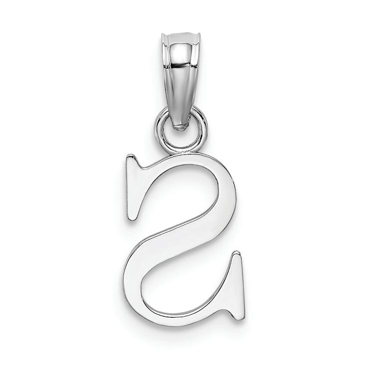 Rhodium Over 14k White Gold Polished Block Letter S Initial Pendant