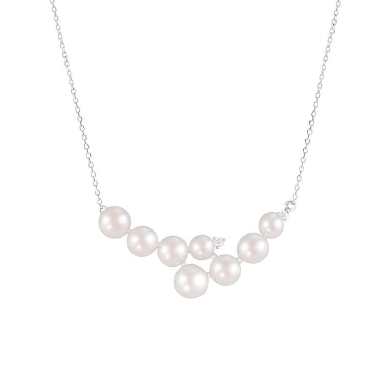 5-5.5mm White Cultured Freshwater Pearl Sterling Silver Pendant W/Chain