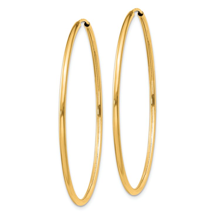 14k Yellow Gold 1 5/8" Polished Round Endless Hoop Earrings