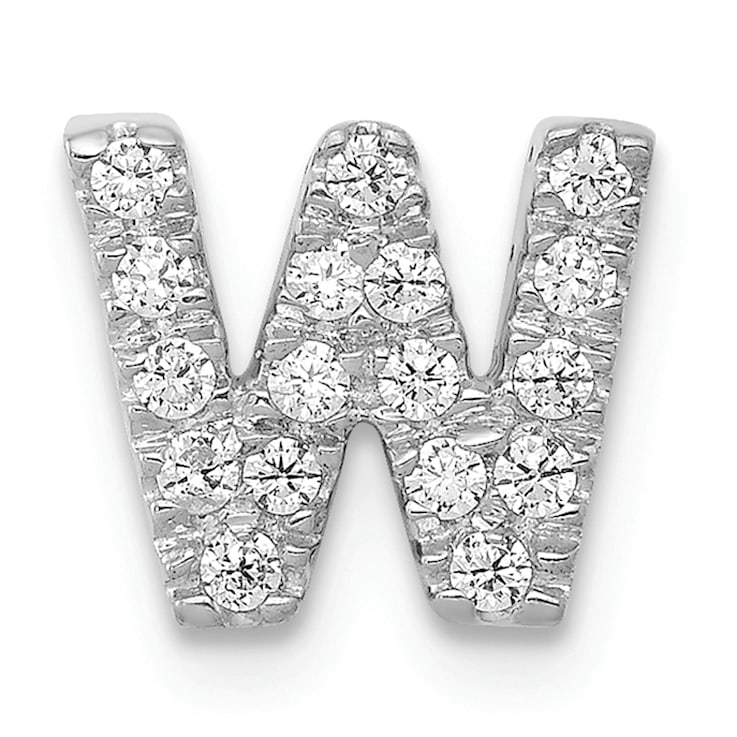 Rhodium Over 14K White Gold Diamond Letter W Initial Charm