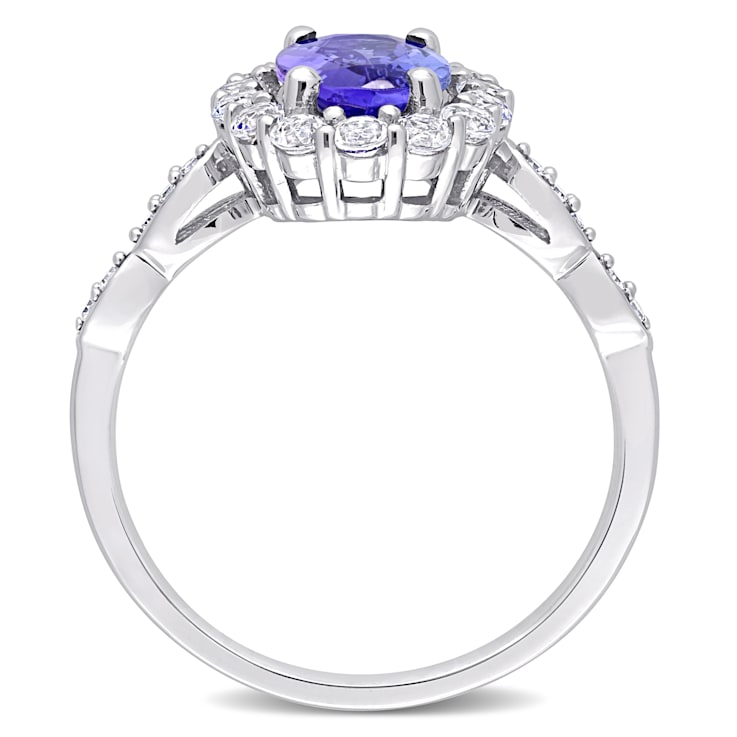 1.87ctw Tanzanite, White Topaz And Diamond Accent 14k White Gold Halo Ring