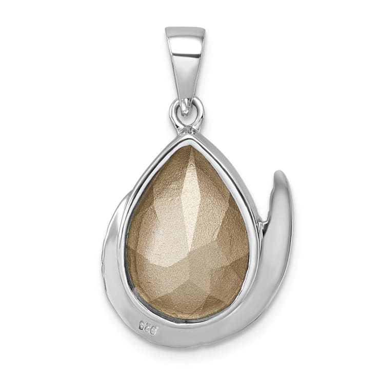 Rhodium Over Sterling Silver Polished and Antiqued Crystal Mermaid Tail Pendant