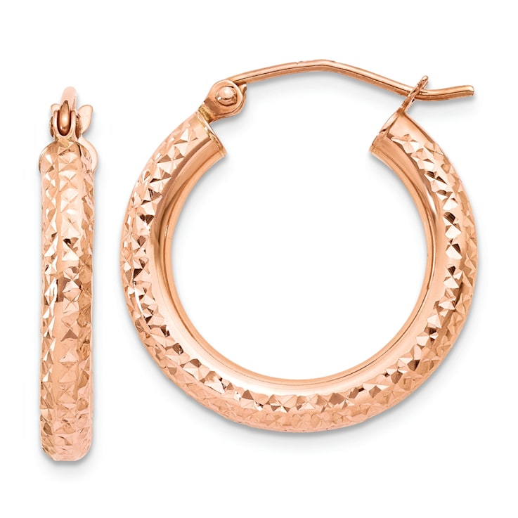 14k Rose Gold 13/16" Diamond-Cut Hoop Earrings
