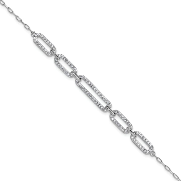 Rhodium Over Sterling Silver Polished Cubic Zirconia Link with 1.5-inch
Extension Bracelet