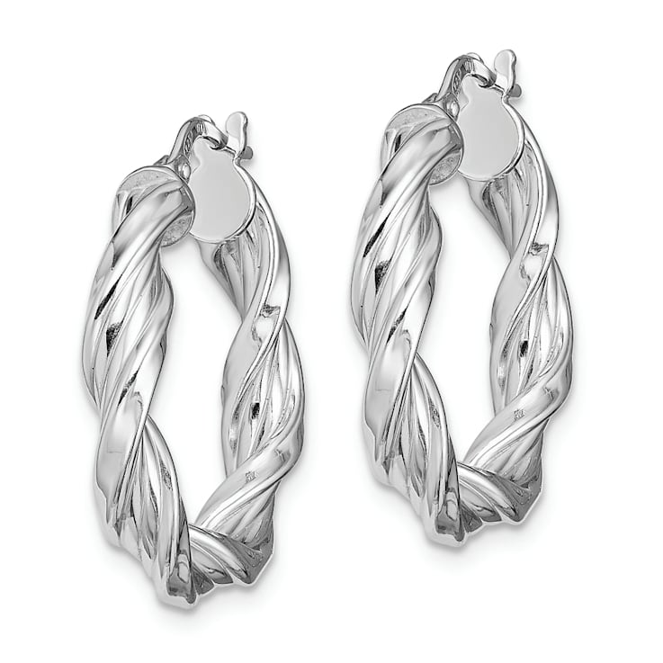 Rhodium Over Sterling Silver 4mm Twisted Hoop Earrings