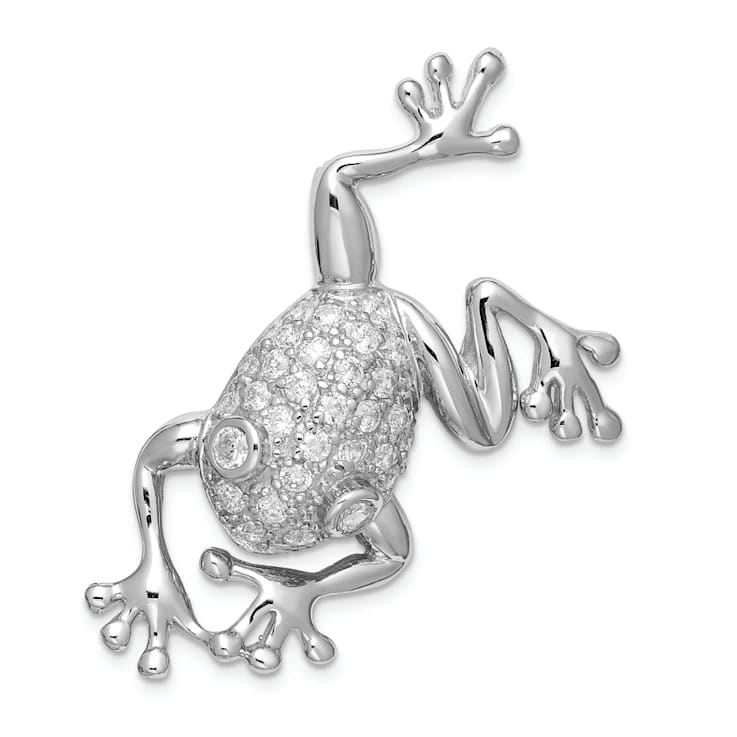Rhodium Over Sterling Silver Cubic Zirconia Frog Pin Brooch