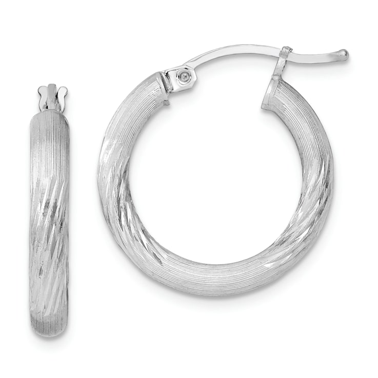 Rhodium Over Sterling Silver 3mm Polished and Satin Diamond-cut Hoop Earrings