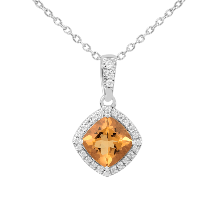 Yellow Cushion Citrine with Moissanite Accents Rhodium Over Silver
Citrine Pendant with Necklace
