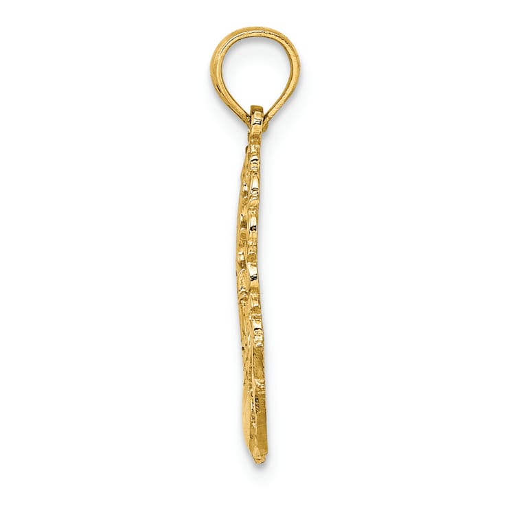 14k Yellow Gold Claddagh in Oval with Lace Trim Charm