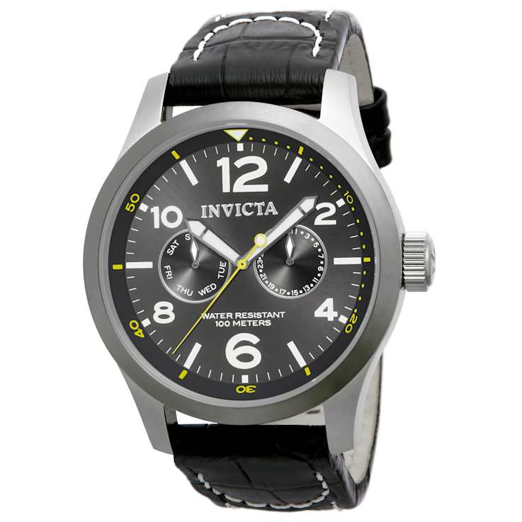 Invicta I-Force 48mm Charcoal Dial Leather Band Quartz Watch
