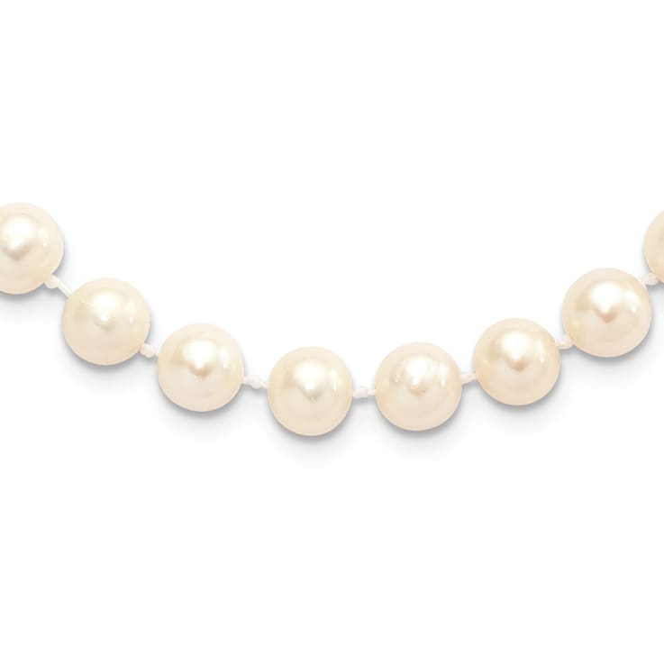 Rhodium Over Sterling Silver 7-8mm White Freshwater Cultured Pearl Necklace