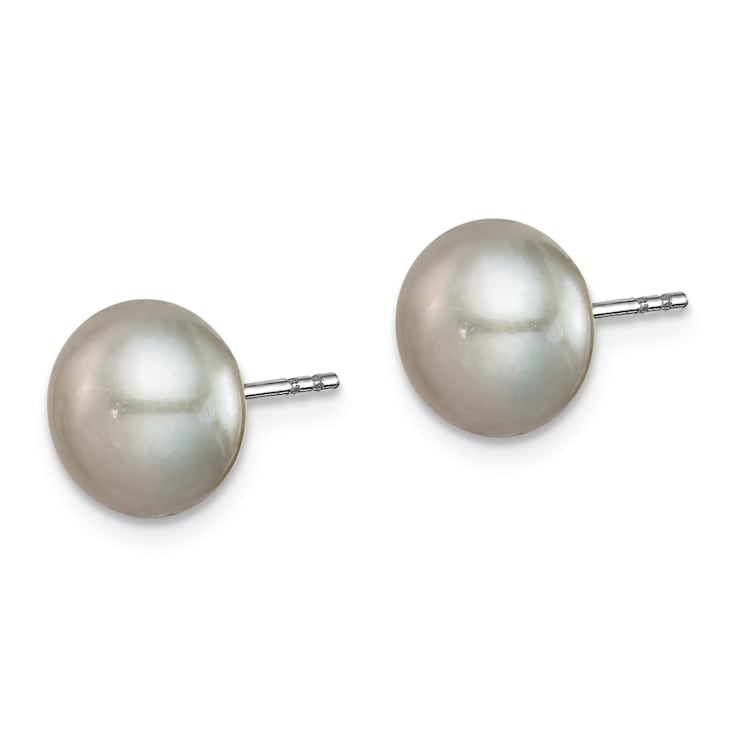 Rhodium Over Sterling Silver 8-9mm Freshwater Cultured Pearl Button Stud
Earring Set