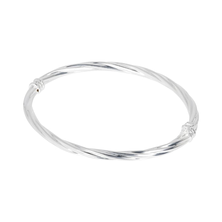 Sterling Silver 4 mm Twisted Oval Hinged Bangle