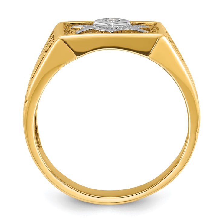 10K Two-tone Yellow and White Gold Textured Diamond Blue Lodge Masonic Ring