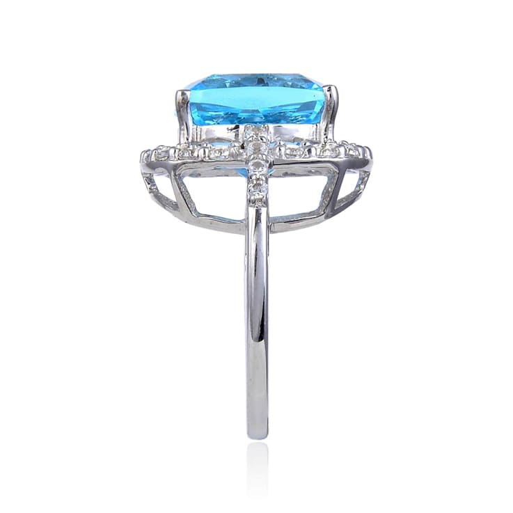 Blue and White Topaz Sterling Silver Halo Ring, 11.58ctw