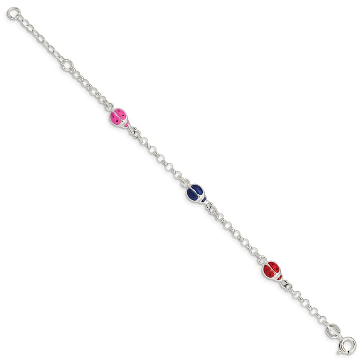Sterling Silver Multi-color Enamel Ladybugs with 1-inch Extensions
Children's Bracelet