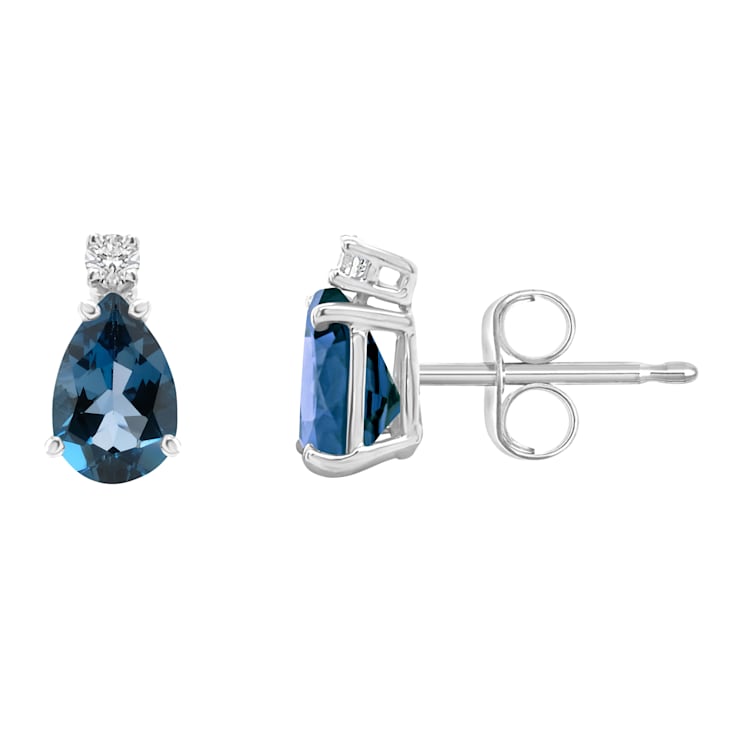 6x4mm Pear Shape London Blue Topaz with Diamond Accents 14k White Gold
Stud Earrings