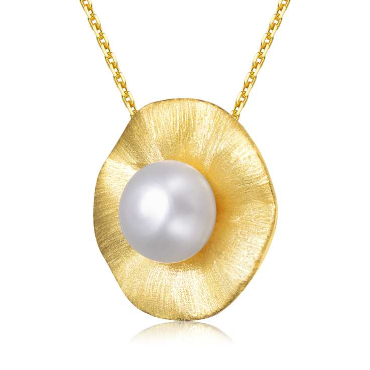 Pear Shape Freshwater Pearl Curvy Pendant Necklace In 14K Gold Over
Sterling Silver