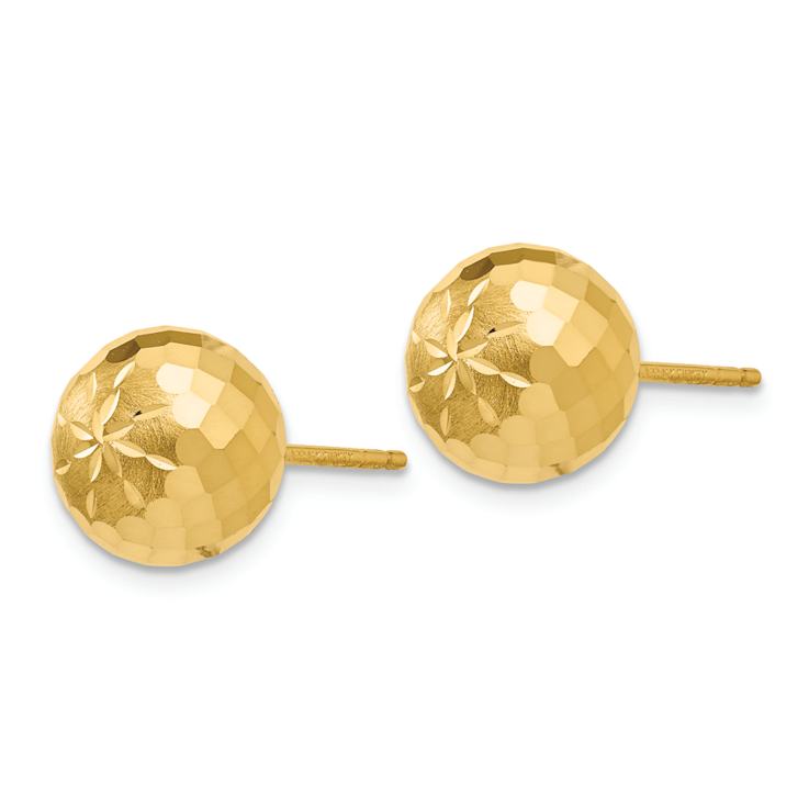 14k Yellow Gold 9mm Diamond-Cut Mirror Ball Stud Earrings
