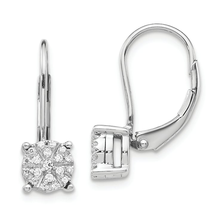 Rhodium Over 14K White Gold Lab Grown Diamond Cluster Leverback Earrings