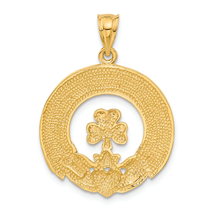 14k Yellow Gold Textured Claddagh Leaf Pendant