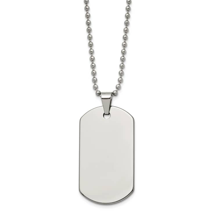 Tungsten Polished Dog Tag Pendant with 22 Inch Ball Chain
