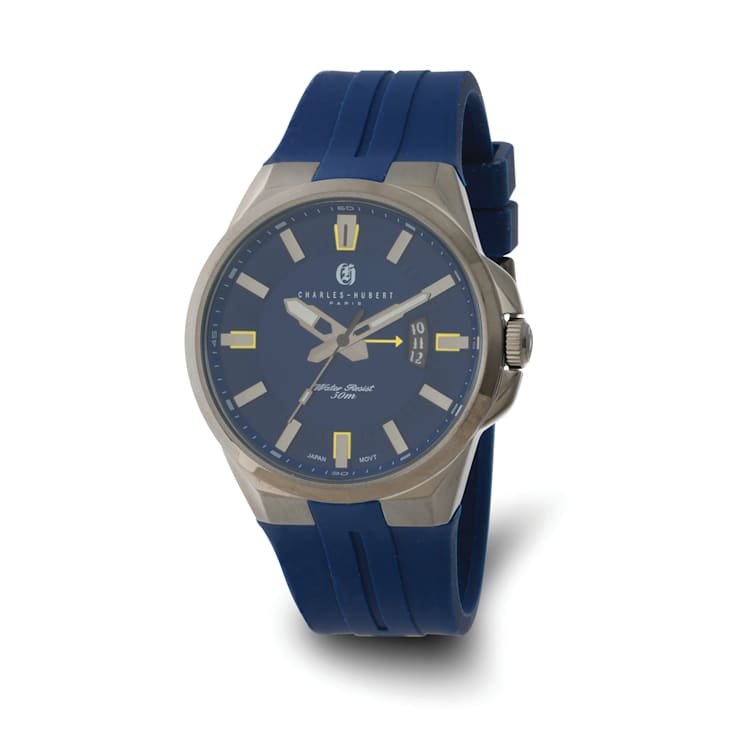 Charles Hubert Gun Metal IP-plated Stainless Steel Blue Dial Watch