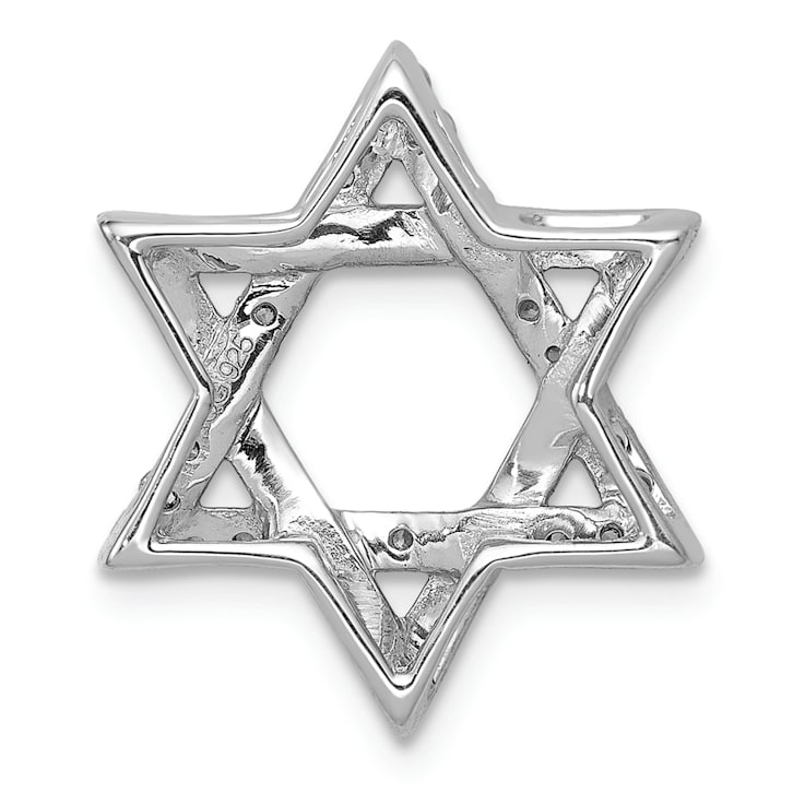 Rhodium Over 14k White Gold Diamond Star of David Chain Slide Pendant
