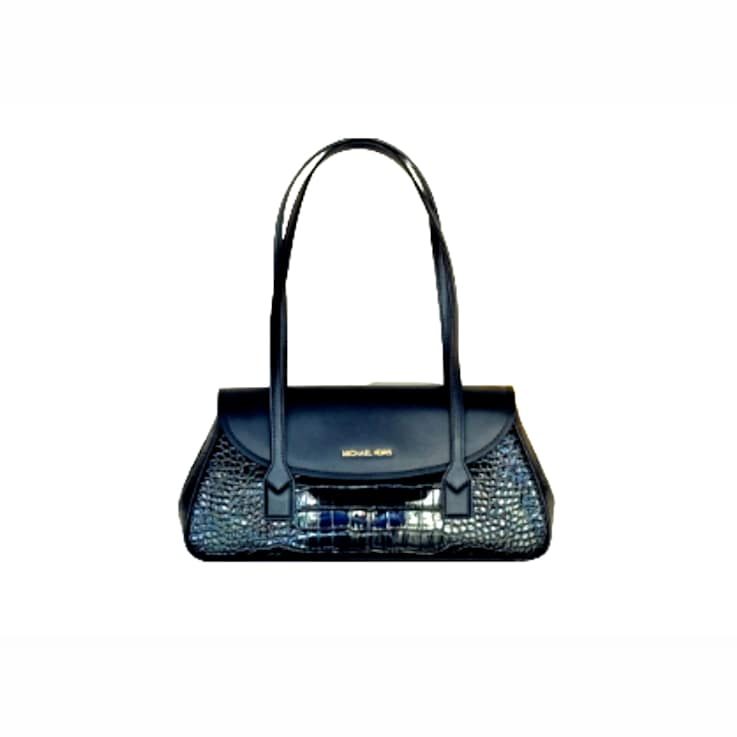 Michael Kors Katya Medium Shoulder Flap Handbag in Exotic Embossed Black
