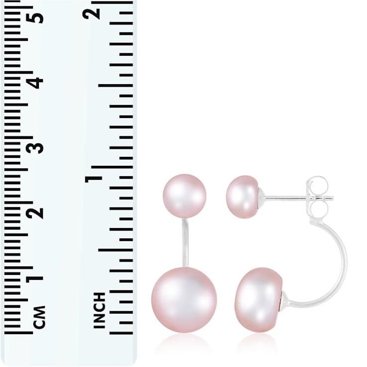 6-10mm Pink Cultured Freshwater Pearl Rhodium Over Sterling Silver Earrings