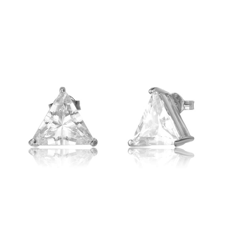 Triangle CZ Stud Earrings In Sterling Silver