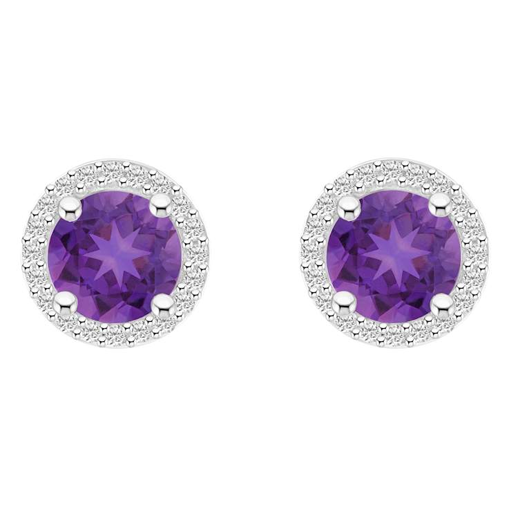 6mm Round Amethyst And Created White Sapphire 10k White Gold Halo Stud Earrings