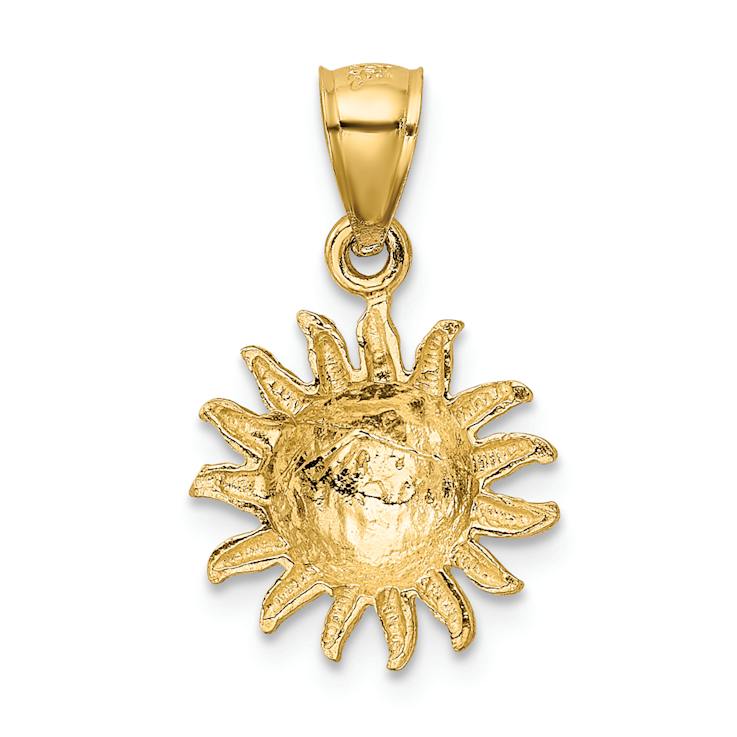 14k Yellow Gold Satin Diamond-Cut Sun Pendant