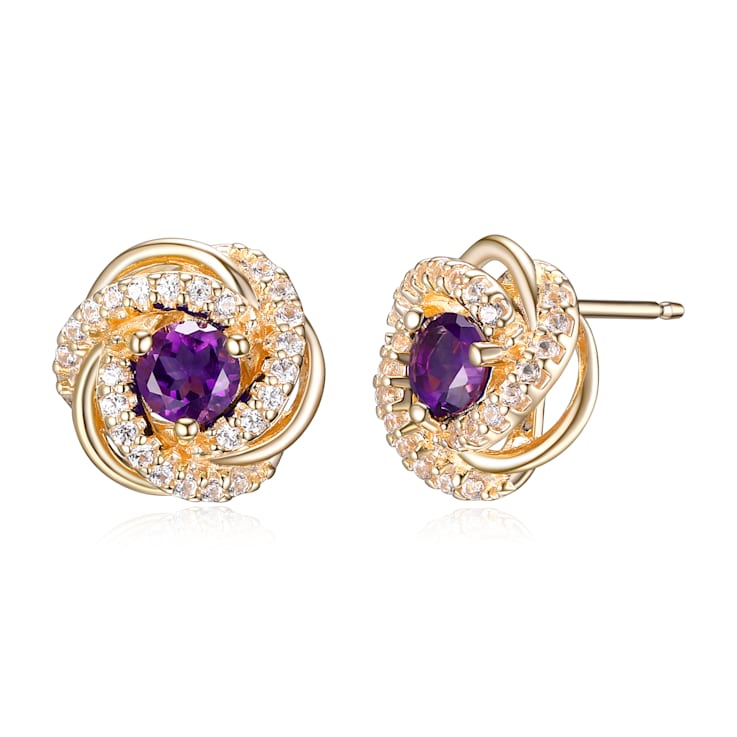 Purple African Amethyst 18k Yellow Gold Over Sterling Silver Earrings