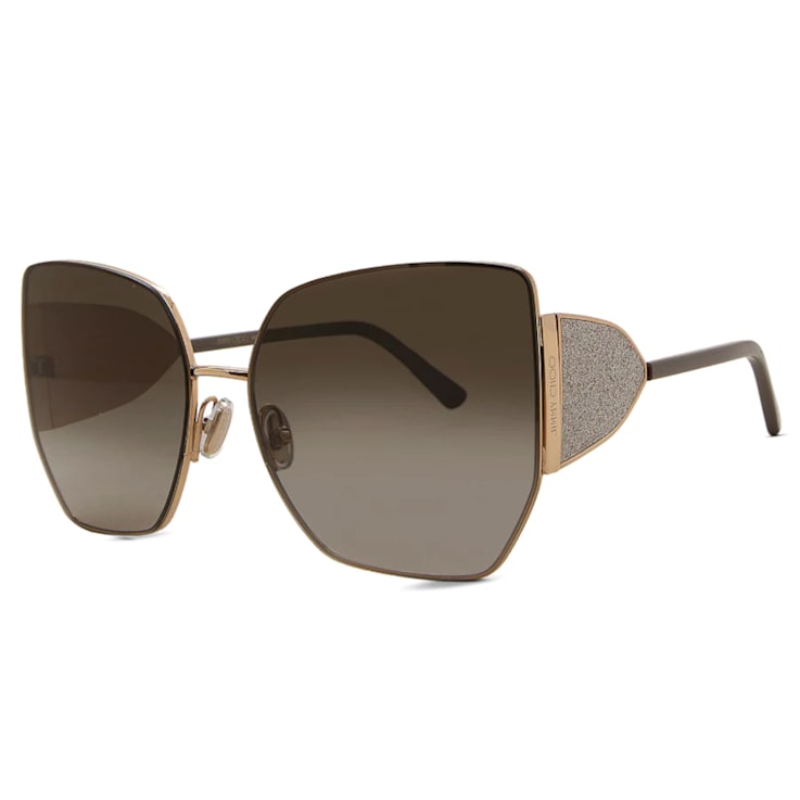 Jimmy Choo River Gold Tone Oversize Frame / Brown Lens Sunglasses