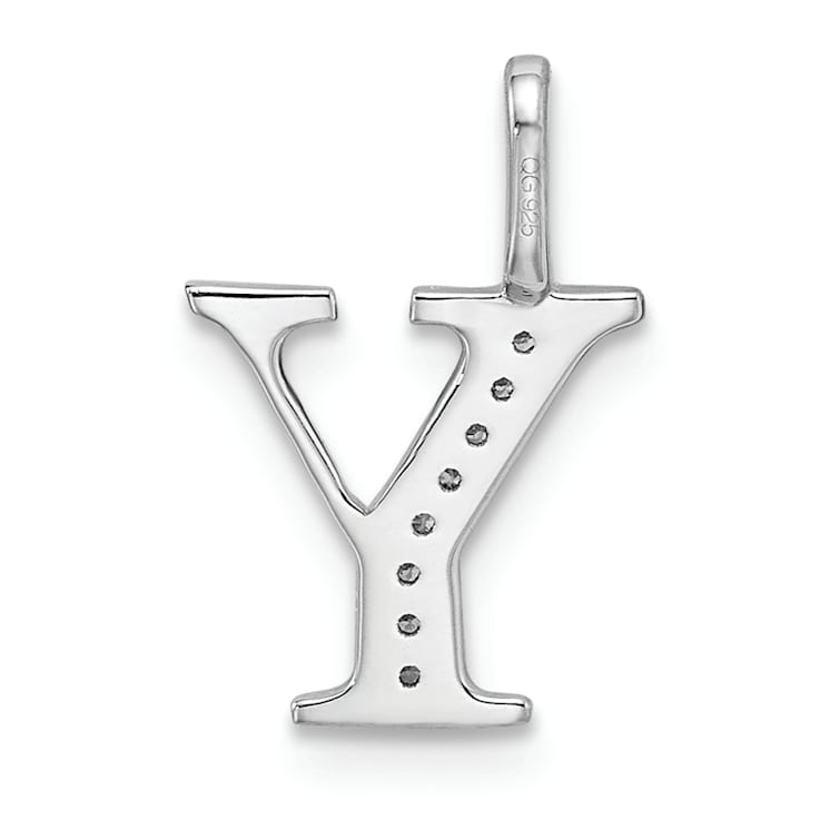 14K White Gold Diamond Letter Y Initial Pendant