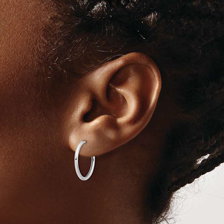 Rhodium Over 14k White Gold 5/8" Polished Hinged Hoop Earrings