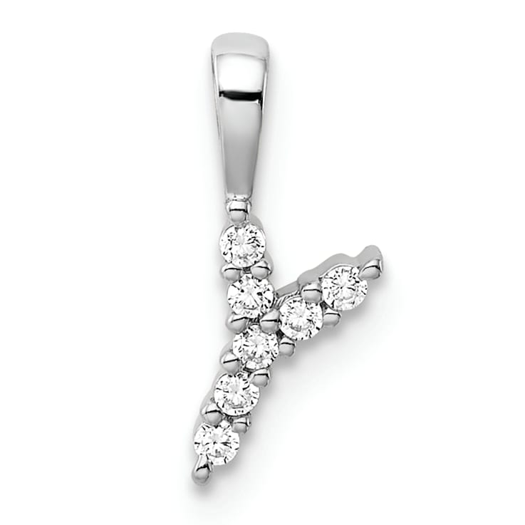 Rhodium Over 14K White Gold Lab Grown Diamond Letter Y Initial Pendant