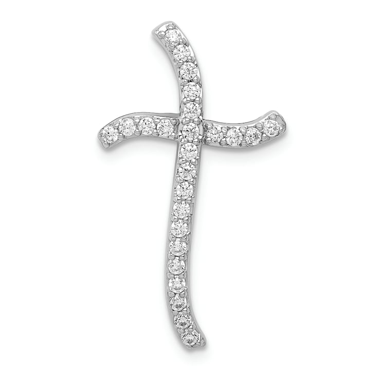 Rhodium Over 14k White Gold Diamond Cross Chain Slide